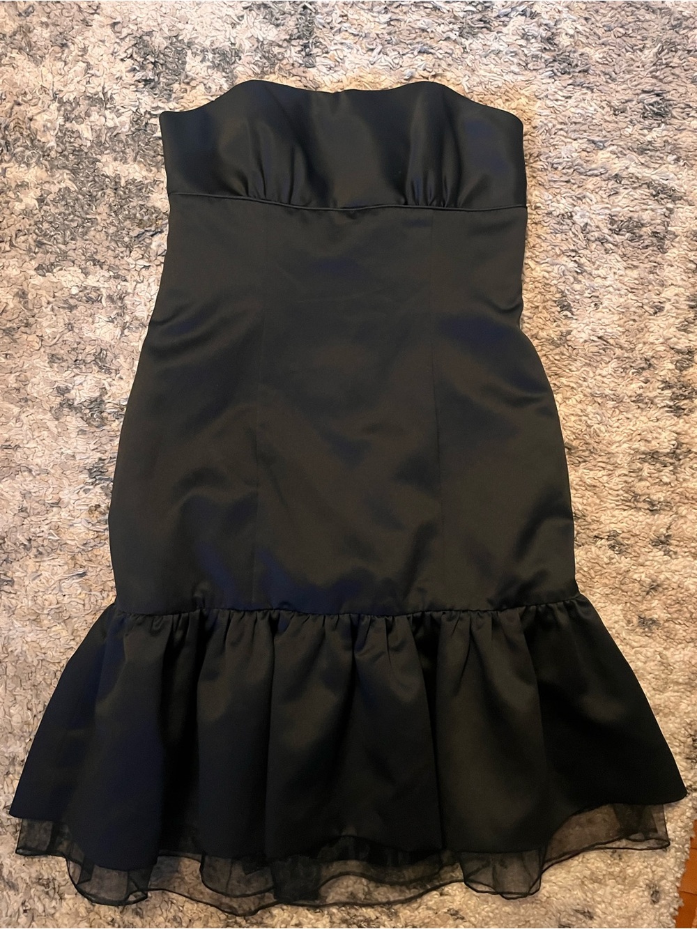 Y2K Alfred Angelo Black Strapless Ruffle-Hem satin Cocktail Dress